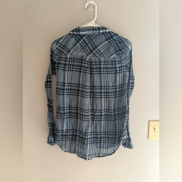 Lucky Brand Striped Button Up Plaid Shirt Womens SZ SP Blue Gauze 100% Cotton - Picture 6 of 8